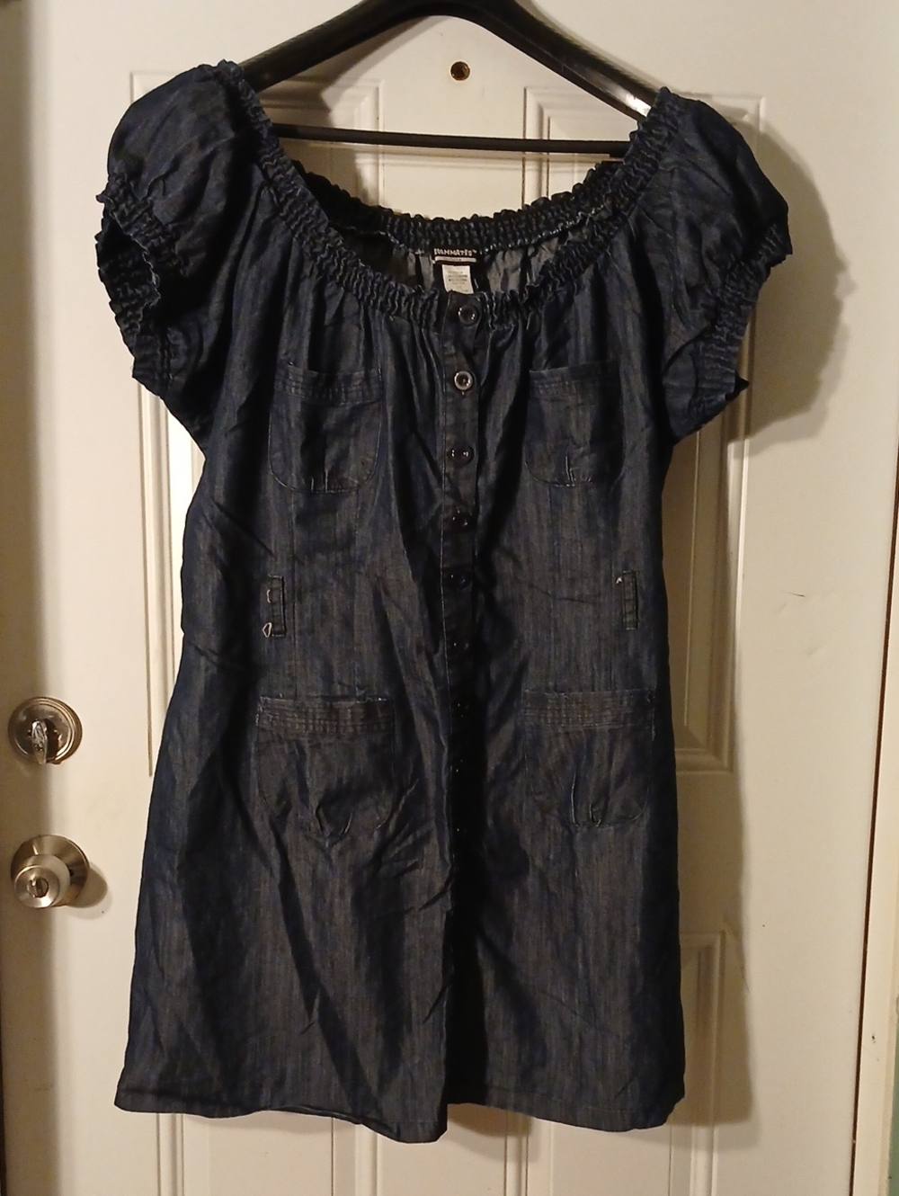 Roommates Button Down Womens Dark Blue Denim Short-Sleeve Dress